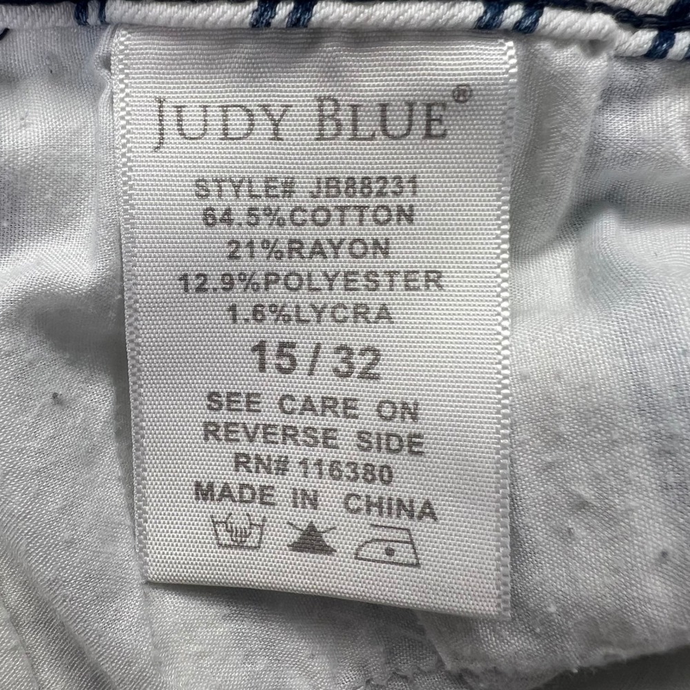 Judy Blue Super Flare Jeans Womens 15/32 White Navy Striped High Rise Western - Picture 12 of 16